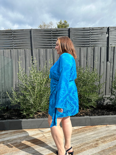 Blue Jacquard Mini Dress