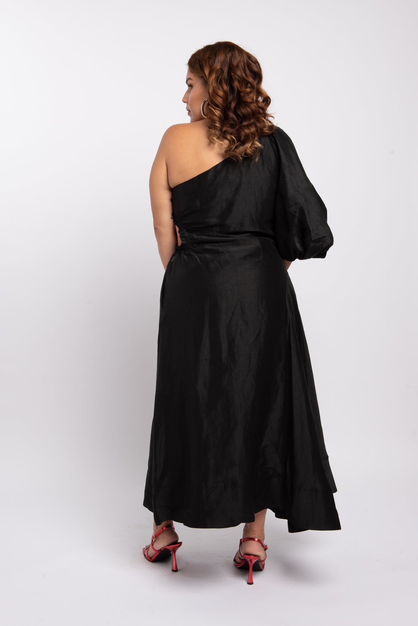 One-shoulder Cutout Linen-Blend Dress