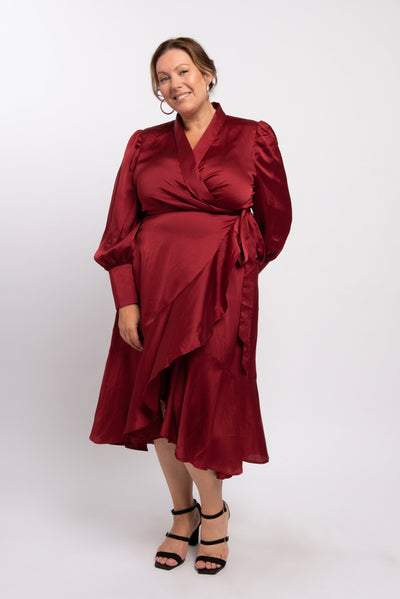 Bishop Sleeve Wrap Dress - Red